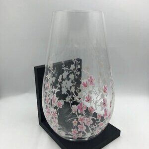Cherry Blossom Themed Glass Vase Floral Weighted Bottom Delicate Décor Tabletop
